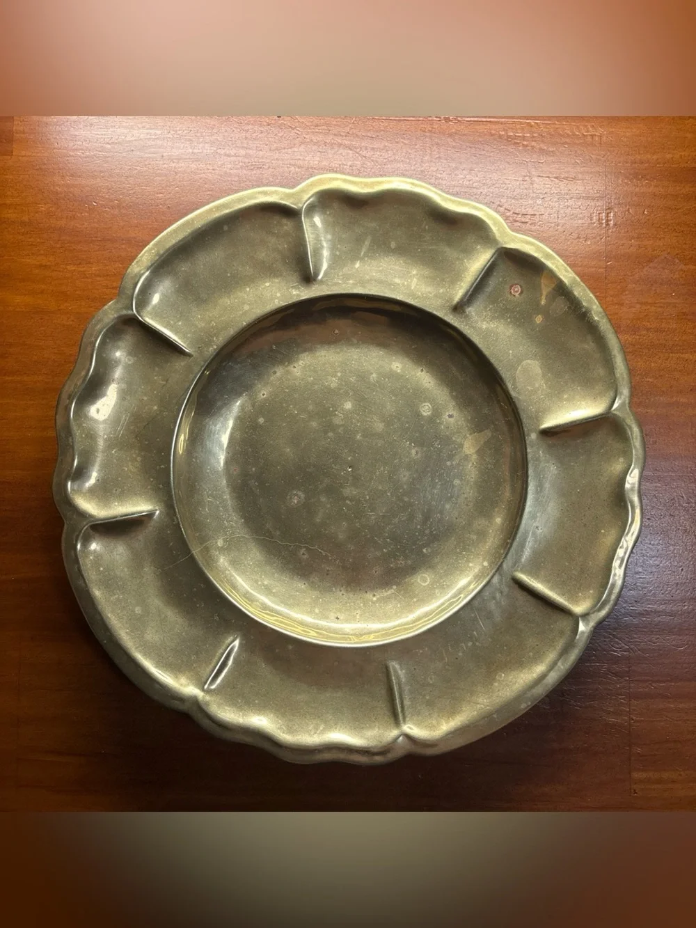 Vintage Brass Scalloped Edge 7.5” Dish Made In Mexico Pure Brass